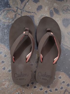Reef Brown Flip Flop Sandals with Coral Accents